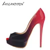 Femmes Escarpins Plateforme Sexy Peep Toe 14cm Talons Extrêmement Hauts Femme En Cuir Verni Nighclub Rouge Chaussures De Mariage Gradient Stiletto G220516