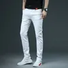 Klassische Smart Casual Retro Herren Jeans Marke Sommer Herbst für Männer Einfarbig Ganzkörperansicht Weiß Sale Bleistifthose, 109 220328