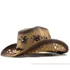 Semplice cappello da sole naturale cavo fatto a mano per uomo donna cappelli estivi personalizzato cappello da spiaggia in paglia da cowboy western Girl
