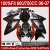 الجسم OEM لسوزوكي GSXR-600 GSXR750 K6 GSX-R750 06-07 هيكل السيارة 130NO.105 GSXR 750CC 600CC 750 600 CC GSXR600 06 07 GSXR-750 2006 2007 حقن العفن هدية البرتقال الأسود