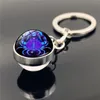 Клавки WG 1PC 12 Constellation Cabochon Crystal Glass Double Ball Key Ring для женщин-ювелирных изделий Enek22