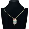Colorful men's personalized fashion versatile pendant copper set zircon ice cream Necklace Pendant