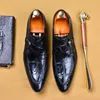 Mode hommes boucle de ceinture chaussures habillées Alligator imprimer véritable cuir de vache à la main mariage bureau formel affaires chaussure pour hommes Da45