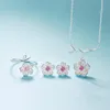 Trendiga körsbärsblomma silver smycken set vän gåvor koreansk stil charm kvinnor halsband örhängen ring armband