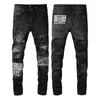 Diseñador de hombre Skinny Rip Jeans para hombre Slim Black Biker Jeans Hip Hop STRING Motorcycle Anclised Patch Denim Rock Rock Tamaño 40 con pantalones de agujeros