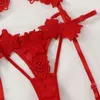 PRILIN femmes Sexy Lingerie ensembles Transparent ouvert Push Up soutiens-gorge à armatures sexe culotte jarretelles érotique sensuel sous-vêtements rouge