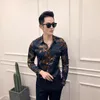 Spring clothing new hair stylist shirt personality color nightclub social brother male slim long sleeve 2022 trend fashion casual shirt Asian size S-4XL