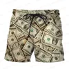 Men's Shorts Printed Dollar Money Men's Hawaiian Vacation Summer Pants Casual Outdoor Streetwear Fashion Male Oversized ClothingMen's