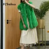 Women Winter Fur Vest Coat Casual Street Wear Jacket Tops Green Warm Thick Female Luxury Faux Fur Coats T220716