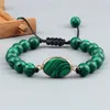 Beaded Strands Charm Malachite Oval Pendant Bracelet 6MM 8MM Beads Leather Rope Braided Bracelets Couple Bangles Chain Jewelry Gift For Fri