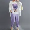 50-85KG Suit Loose Fashion Women Round Neck Irregular Printing T-Shirt and Elastic Waist Solid Nine-Point Pants Casual Two-Piece Set