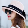 Breda randen hattar sommarkoreanska diskette lady stråhatt för kvinnor klär avslappnad strand sol uv skydd rese cap enkel mode båge hatswide pro22
