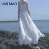 UMI MAO Yamamoto Dark Summer Beach Black White Super Long Irregular Big Swing Elegant Suspender Dress Women Femme Y2K Fashion