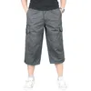 Men's Pants Men Cargo Solid Color Breathable Pocket Loose Multi Pockets Straight Capri Cropped Trousers MenMen's