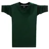 Mäns T-shirts Autumn and Winter Men's T-shirt Långärmad grön svart avslappnad stor storlek 6xl 7xl 8xl Löst fast färg tunn sektion com