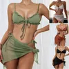 3Pcs Women Bikini Slim Beachwear Sexy Small Chest Swimsuit Bathing Suit Cover Gathered Wrap Swimming Bathing Suit with Cover Ups Y220420