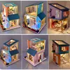 Diy kit casa de bonecas em miniatura quarto sala cozinha 3in1 villa pequena casa crianças brinquedos de madeira casa de boneca móveis para