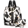 Mochila de leopardo con diseño de vaca a la moda, bolso de mujer, bolso de mano, monedero, bolso de hombro de cuero Pu, viaje
