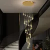 Lampadario moderno e minimalista per scale, luce di cristallo, soggiorno duplex di lusso, grande villa, scala a chiocciola, lunghe lampade a sospensione a LED