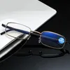 선글라스 금속 프레임 안티 uv 블루 광선 독서 안경 휴대용 노회 안경 멀리 시력 시력 관리 1.0- 4.0sunglasses
