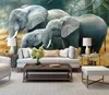 침실 벽을위한 맞춤형 월페이퍼 홈 거실 벽지 빈티지 손으로 그린 ​​아프리카 코끼리 배경 벽