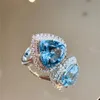 Fedi nuziali che vendono S925 Sterling Silver Heart Sapphire Women Proposal Engagement San Valentino Regali di alta gioielleria di lussoMatrimonio