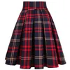 Vintage Plised Red Plaid Skirt School Uniform Print High Paist Kobiety Retro Lato 50. Rockabilly Spódnice Bawełniane Midi Skater 220322