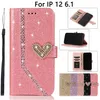 Rope Sparkle Folio Love Heart Phone Case för iPhone 13 12 Mini 11 Pro Max XR XS 7 8 Plus SE2 SE3 SAMSUNG GALAXY S20 Ultra Shiny Flera kortplatser Plånbok Kickstand Shell