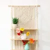 Keuken opslagorganisatie -Macrame muur opknoping plank 3 tier boho handgemaakte geweven kwast hout organizer planken drijvende hanger voor thuis