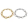 Link Chain 1 PC Stainless Steel Bracelets Multicolor Oval Round Punk Style Bracelet Gold Color Fashion Jewelry Wholesale 19.5cm Long Inte22