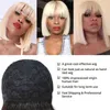 Short Straight Honey Blonde Color Bob Pixie Cut Wavy Non Lace Human Hair HJ Wig With Bangs For Black Women Remy Brazilian 220713