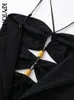 Frauen Mode Vorderen Öffnungen Aushöhlen Midi Kleid Vintage Backless Zipper Dünne Träger Weibliche Kleider Vestidos Mujer 220526
