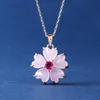 Pendant Necklaces Huitan Korean Fashion Pink Flower Necklace For Women Birthday Gift Teens Stylish Accessories Versatile Trendy Jewelry Elle