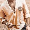 Plus Size Mens Tee Shirt Solid Tops Pullover V Neck Laceup Loose Top Summer Holiday Beach Casual Half Sleeve Tops Linen Top 220526