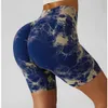 Tie-Dye Seamless Yoga Pants Stretch Running Workout Shorts Fitness Women High Waist Hip Lift Slim Fit Sports Shorts