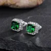 Orecchini rettangolari con diamanti in zircone cubico Orecchini a bottone blu verde per gioielli alla moda da donna