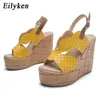 Sandals Eilyken Yellow Open Toe Platform Wedges Women High Cover Heel Gladiator Ladies Shoes Buckle Summer Back Strap 220317