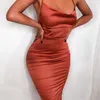Dulzura neon satin lace up summer women bodycon long midi dress sleeveless backless elegant party outfits sexy club clothes 220527