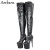 Sorbern – bottes noires à plateforme pour femmes, entrejambe, cuisse haute, 75Cm de Long, unisexe, chaussures pour femmes, taille 11, longueur d'arbre personnalisée, largeur