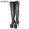 Sorbern Black Platform Boots For Women Crotch Thigh High 75Cm Long Unisex Boot Women Shoes Size 11 Custom Shaft Length Width