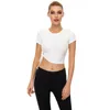 Tamanho S-XL Logo OEM Camista de manga curta Mulheres Summer Solid Slim Fit Crop Crop Crop Bandage Round Neck Top T-Shirt