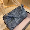 Vintage Denim Blue Shoulder Bag Women Crossbody Purse Handbag Chain Flap Clutch Wallet Thread Metal Hardware Letter Hasp Soft Cowboy Washed Cloth Totes Purses