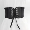 Cinture Moda Donna Lady Cintura con fibbia elasticizzata Cintura ampia con corsetto elastico Cintura intorno a Cinch Cravatta in pelle PU BowknotCinture Fred22
