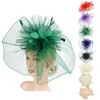 Berets Vintage Bridal Flower Feather Hats Elegante bruiloft accessoires Bruid Net Wit Fascinator Dames Formele gelegenheid Beretsber