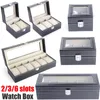 2 3 6 SLOTS Titta på förvaringsbox PU Leather Organizer Mechanical ES Display Holder Cases Jewelry Gift Porta Orologi 220624