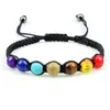 7 Braceletes de pedra natural de Chakra Suridados Cura de ioga Reiki Pedras de pedras Pulseira multicolor ajustável Energia