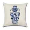 Cover Pillow Linen Chinese Style Blue and White Porcelain Bottle 1333 D3