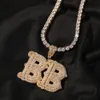 Nom personnalisé Iced Out Baguette CZ Lettres initiales Collier de chaîne de pendentif Hiphop Punk Jewelry pour cadeau