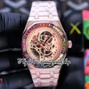 2023 RRF ZY15412 Automatisk mekanisk herrklocka Rainbow T Diamonds Bezel Rose Gold Case Skeleton Dial Double Balance Frost Gold Craft Armband Eternity Watches