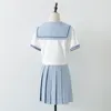 의류 세트 여름 귀여운 파란색 짧은 슬리브 슬리브 세일러 넥타이 일본식 JK 유니폼 고등학교 학생 드레스 의상 xj140clothing
